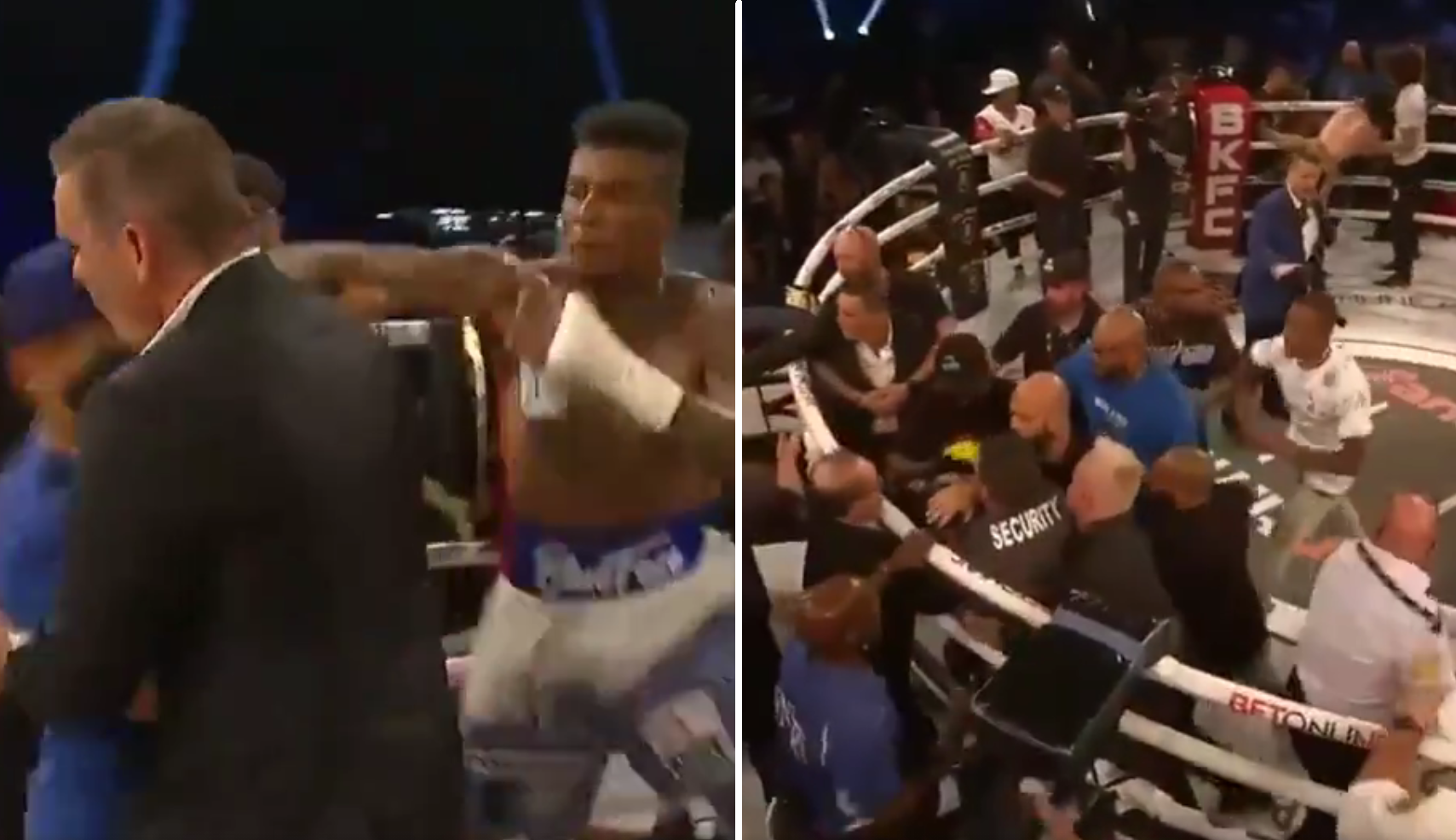 (VIDEO) Awantura podczas gali walk na gołe pięści. Kibic wszedł na ring i został pobity przez rapera